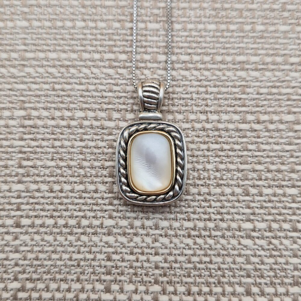 18 Inch Sterling Silver And 14kt Accent Mother Of Pearl Necklace A5550 - Picture 4 of 9